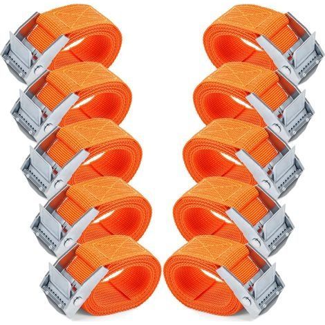 Sangles d'arrimage 1M - 10 Pièces Sangle Cliquet avec Boucles à Came Alliage Antirouille Réglable à Dégagement Rapide Sangle Arrimage pour Transport de Vélo Moto Bagage-orange (1/4)