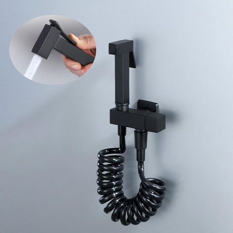 Douchette bidet portative pour toilettes — Kit mural en laiton avec pommeau de douche haute pression — Noir (1/4)