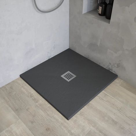 Receveur de douche carré 90 x 90 cm en marbre synthétique gris anthracite effet pierre h3 cm Milos (1/4)