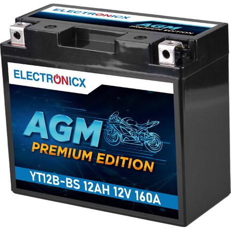 Electronicx YT12B-BS AGM Motorradbatterie 12V 12Ah 160A/EN – Wartungsfrei, Langlebig, Hohe Startleistung - Premium Batterie 12V Wartungsfrei