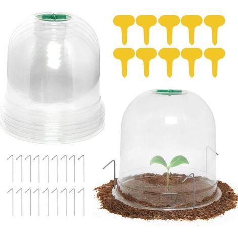 Set di 6 campane protettive per piante da giardino, mini serra a cupola in plastica da 26 cm x 20 cm, con 10 etichette per piante e 18 picchetti di fissaggio.