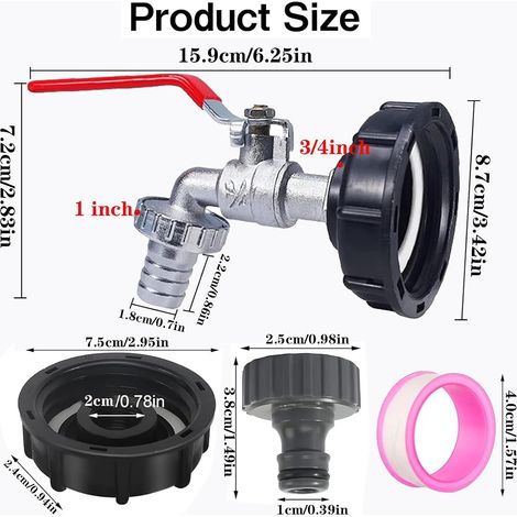 Rubinetto e tappo per serbatoio in plastica da 1000 litri, 3/4 IBC, S606, per raccolta acqua piovana, ideale per giardino e barile - ALTRO (1/3)