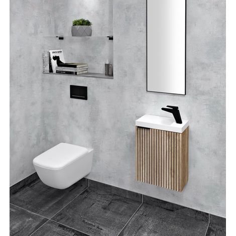 Ensemble complet meuble lave-mains LATUS X 40cm avec miroir, chêne Alabama strié