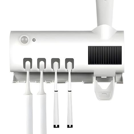 Stérilisateur de brosse à dents intelligent, support de brosse à dents domestique avec distributeur de dentifrice, facile à installer, blanc (1/4)