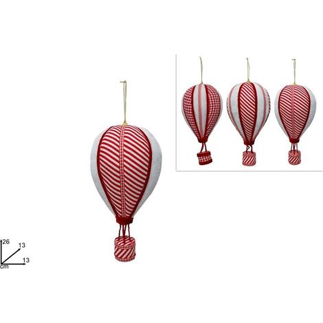 Decorazione Natalizia Appendino Mongolfiera in tessuto 26 x 13 cm 3 Modelli