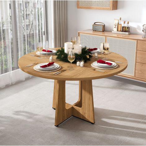 Mesa de comedor redonda Ø 120 cm, altura 76 cm, en MDF efecto roble, 4 a 6 personas DESVIAE (1/5)