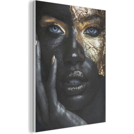 Acoustic Felt Wall Art Woman - Gold - Portrait - Black and white - Luxury 60x80 cm (1/5)