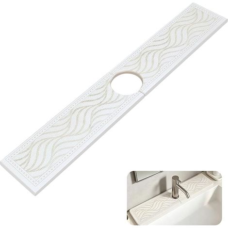 Diatomaceous Earth Absorbent Tap Mat 60 x 10 cm – Kitchen Sink Quick Dry Splash Protection for Bathroom and Worktop, Hole 63.5 mm (1/5)