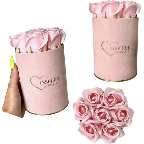 Flowerbox Inspiruj - Scatola rosa con rose di sapone - n. 10 Rosa cipria (1/5)