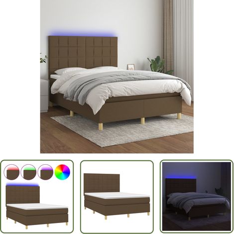 The Living Store Sommier à lattes de lit matelas et LED Marron foncé 140x190 cm - Sommier Tapissier - Lit Avec Led - Matelas À Ressorts Ensachés - Têted Lit Ajustable - Éclairage LED (1/5)