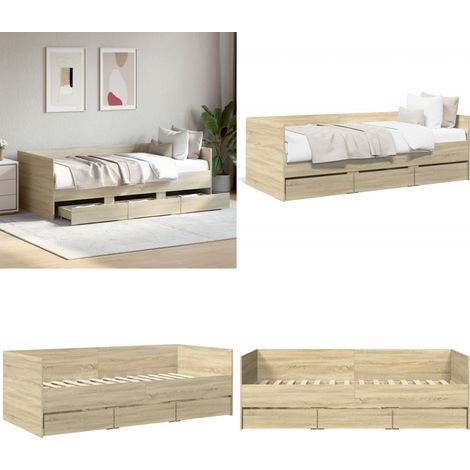 Lit de jour avec tiroirs sans matelas chêne sonoma 90x200 cm - Lit Deux Places - Canapé Lit - Meuble Multifonction - Rangements Intégrés - Tiroir Coulissant - Home & Living (1/5)