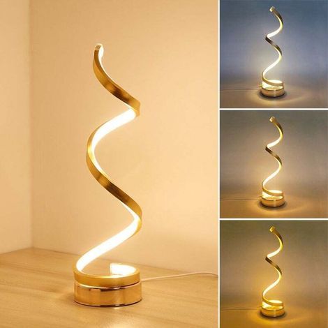 Lampe de table spirale moderne, lampe de table LED avec 3 options de couleur, lampe de table, lampe de chevet, dorée (1/4)