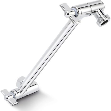 CCYKXA Duschkopfverlängerung, 25 cm, verstellbarer Duscharm, werkzeuglose Installation, Chrom, für alle Duschwinkel, universeller G1/2-Anschluss, Silber