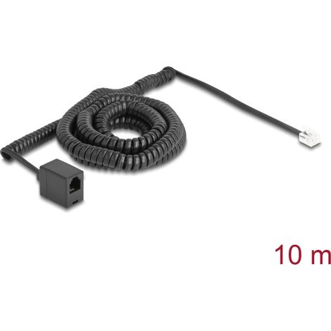 Delock Cable telefÃ³nico en espiral RJ11 macho a RJ11 hembra negro 10 m
