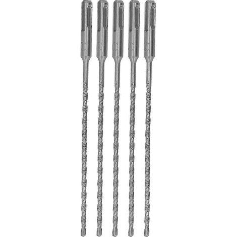 Lot de 5 forets à percussion à pointe carbure, 2 goujures, pour brique et béton, 210 mm, 5 mm / 0,2 po (1/5)