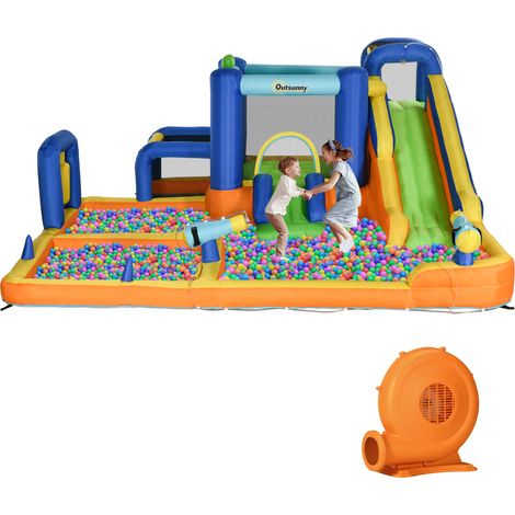 Château gonflable pour enfants avec toboggan, piscine, mur d'escalade, gonfleur et sac de transport 430 x 420 x 200 cm Multicolore (1/5)