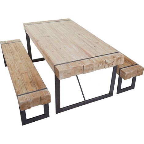 [NEUWERTIG] Esszimmergarnitur HHG-895, Esstisch + 2x Sitzbank, Tanne Holz rustikal massiv MVG-zertifiziert naturfarben 180cm (1/5)