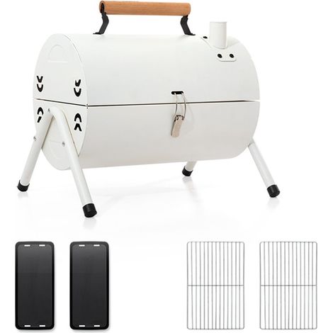 Barbecue à charbon portable double face sans fumée en métal blanc pour camping, pique-niques et fêtes (1/5)