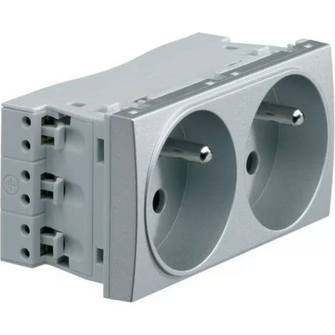 Hager WS122T Double socket 2P+E - Systo titanium - 16A
