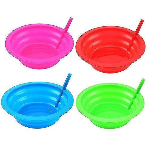 Ensemble de 4 bols à soupe ou à céréales pour enfants, en plastique avec paille intégrée, magasin d'entretien ménager (1/4)