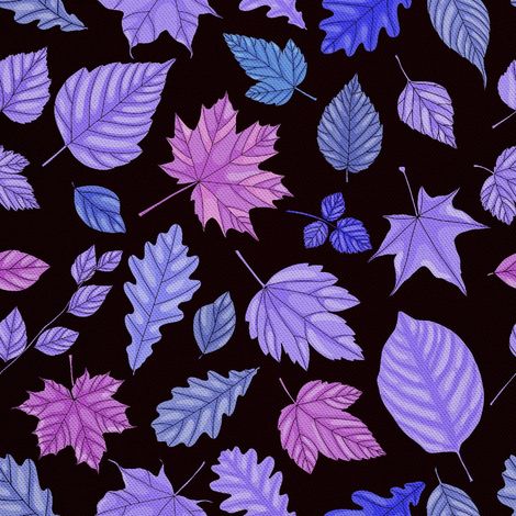 Tela decorativa para exteriores Oxford con estampado de hojas en tonos violetas. (1/5)