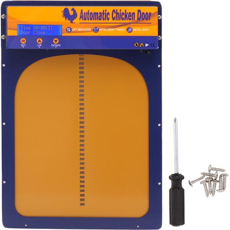 Porte automatique de poulailler avec minuterie, alliage d'aluminium, écran LED HD, alimentation par batterie, pour ferme, couleur bleu royal (1/5)