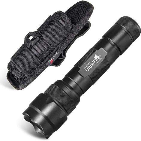 WF-502B Torche et Étui à lampe de poche Set, 1000 Lumen LED Torche 1 Mode et Support de lampe de poche avec clip rotatif à 360 degrés