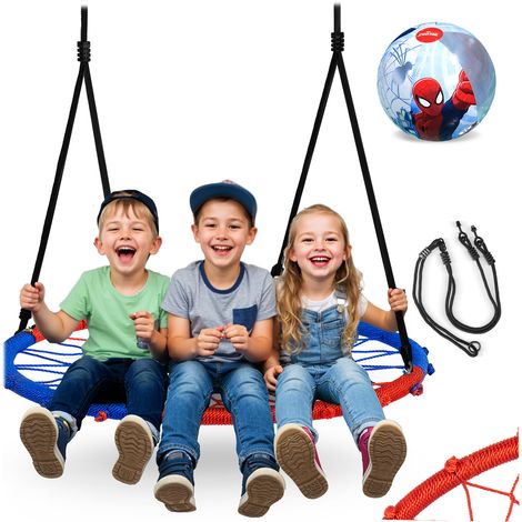Balançoire nid-de-pie SWINGO 95 cm bleue et rouge + boule Spiderman (1/5)
