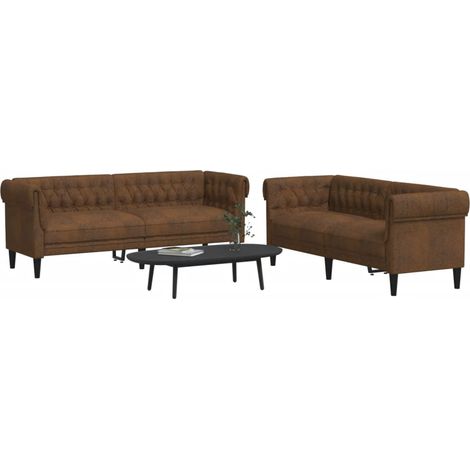 vidaXL Ensemble de canapés 2 pcs marron tissu (1/5)