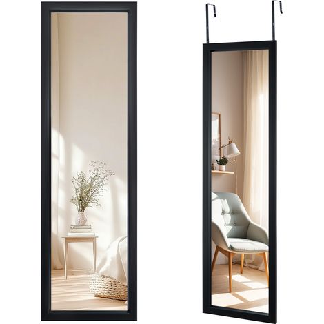 Full Length Mirrors, 110 X 33cm over the Door Mirror Full Length, Wall Mirror HD Glass Mirror with Hooks, Hanging Dressing Mirror for Bathroom, Bedroom and Wardrobe, Silver (1/5)