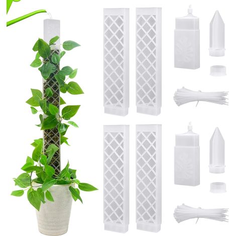 Monstera Stütz-Schaumstoffstab - 66,5 cm - Kletterhilfe-Set mit 4 transparenten Schaumstoffstielen + 2 Bewässerungshilfen + 2 Füßen + Vervielfachungsfächern + 100 Kabelbindern