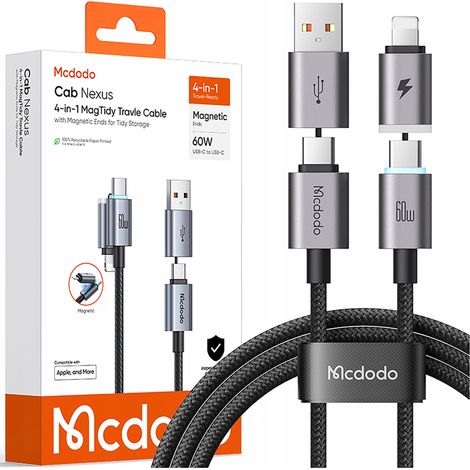 Cable USB-C Mcdodo USB 4 en 1 de carga rápida para iPhone 14 y MacBook, 60 W, 1 m