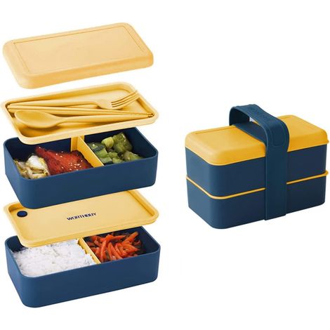 bento Lunch Box, 1400ml Double Couche Boite Repas Compartiment Avec Couverts, Boite A Tartine Micro Onde, Boite  Lunch Avec 2 Divisions, Boite Piq (1/5)