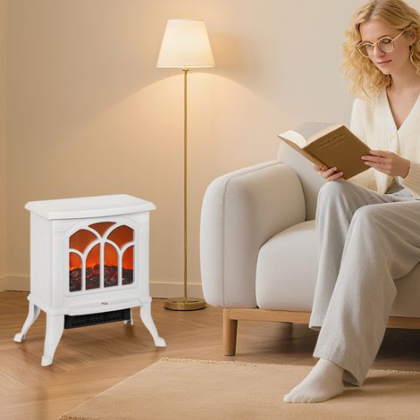 Chimenea Eléctrica de Pie 750/1500 W con 2 Niveles de Potencia Efecto Llama Área de Cobertura 15-20 m² Blanco (1/5)