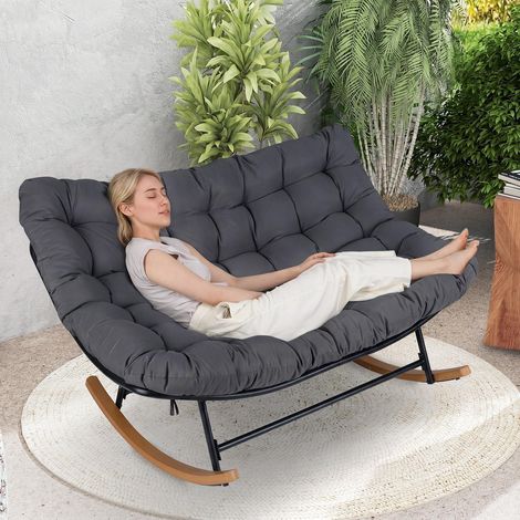 Rocking chair with thick cushion, oversized rocking chair, load capacity up to 320 kg, reclining chair, dark grey (1/3)