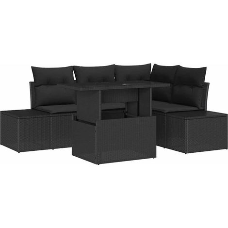 Conjunto de sofá de jardín 5 pcs Negro ratán sintético vidaXL
