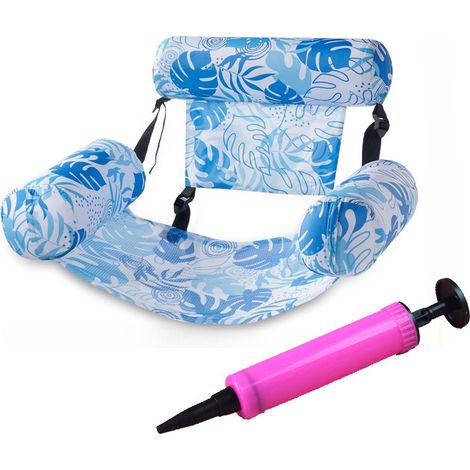 Matelas de piscine gonflable pour adulte – fauteuil flottant avec dossier ergonomique, hamac aquatique avec pompe, accessoire de détente pour piscine, mer et vacances Bleu clair (1/5)