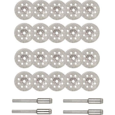 Diamant-Schneidplatten, 20 Stück, 22 mm Durchmesser, Mini-Diamant-Trennscheiben mit 4 Spannzangenstiften für Rotationswerkzeuge, Glas, Edelsteine, Schneidplatten