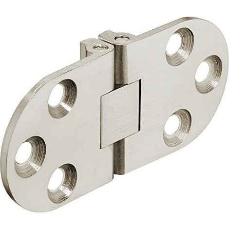 Folding Table Hinges - For Kitchen Tables, Sewing Machines, Office Furniture, Folding Tabletops - Flat Invisible Metal Hinge in Matte Nickel-Plated Steel - 30x65mm - 1 Piece (1/5)