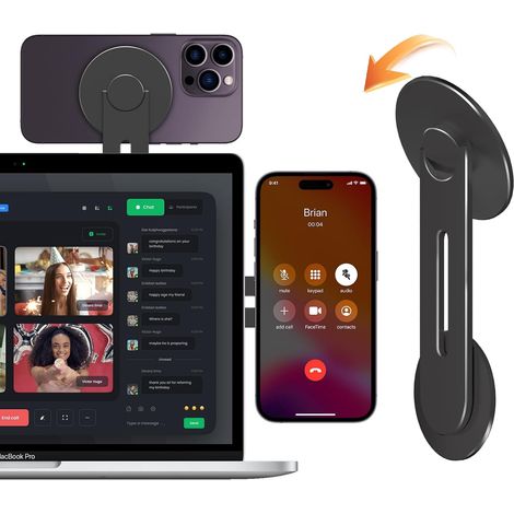 Noir  Support Magnétique pour Téléphone Portable et Ordinateur Portable, 180° Réglable pour Caméra de Continuité Compatible avec MacBook Magsafe iPhone & TV