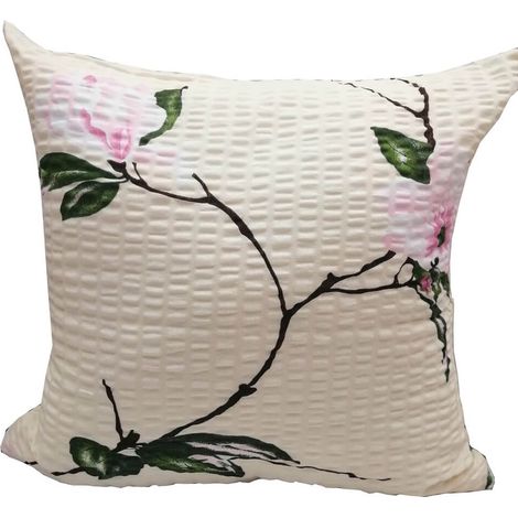 Federa in corteccia 40x40 cm con motivo floreale color crema