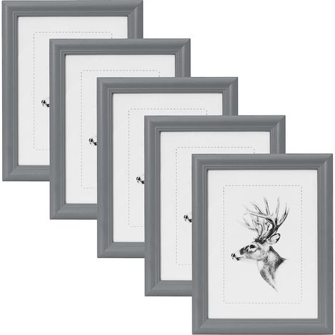 WOLTU 5er Set 15x20cm Bilderrahmen Artos Stil Holz Rahmen Fotogalerie Glasscheibe, Grau