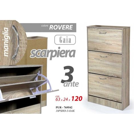 Schuhschrank aus Eichenholz mit drei Klappen mit zwei Trennwänden 63 x 24 x 120 h