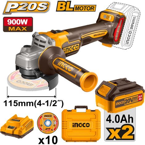 Smerigliatrice a batteria 20v + 2 BATTERIE 4AH +VALIG.+10 DISCHI - INGCO CAGLI211542