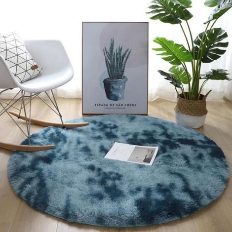 Tapis Rond - 120 cm - Gris Bleu - Polyester Shaggy - Pour Salon Chambre Salle À Manger - 1 Pièce (1/3)