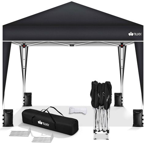 tillvex Pavillon 3x3m Schwarz wasserdicht Pop-Up Faltpavillon höhenverstellbar Gartenzelt UV Schutz 50+ Partyzelt mit Tasche für Garten (1/5)