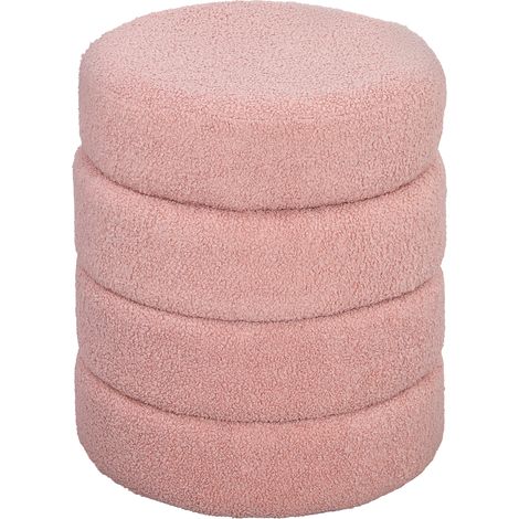 Tabouret rond, teddy polaire, charge max 120kg, 桅40x45H cm, rose
