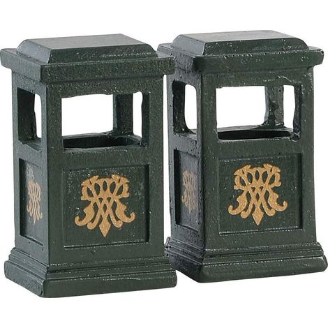 Lemax Set 2 Green Trash Can 84386 Villaggio Di Natale