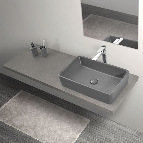 Mensolone sospeso 140 cm per lavabi da appoggio grigio cemento industrial serie Master (1/5)