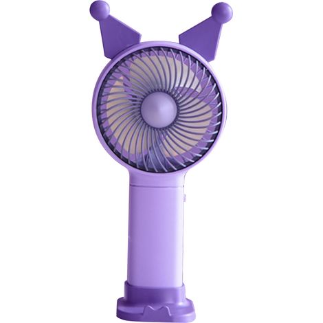 Mini ventilateur portable rechargeable par USB, fonctionnant sur piles, motif dessin animé, pour la maison, l'école ou le bureau, violet (1/5)